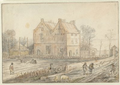 Vista de una casa de campo con sembradores en el campo de Hendrick Avercamp