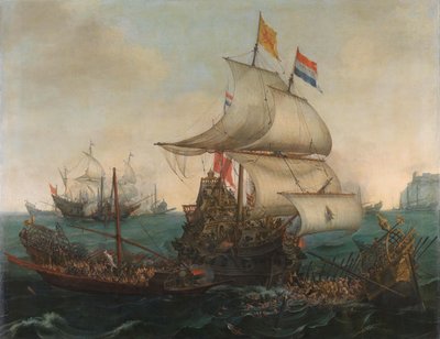 Barcos Holandeses Embistiendo Galeras Españolas en la Costa Inglesa, 3 de octubre de 1602 de Hendrick Cornelisz. Vroom