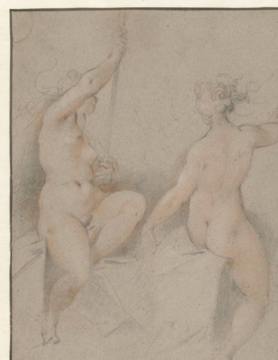 Dos desnudos femeninos sentados de Hendrick Goltzius (follower of)