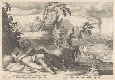 Apolo en Coronis Metamorfosen van Ovidius (título de la serie) de Hendrick Goltzius (workshop of)