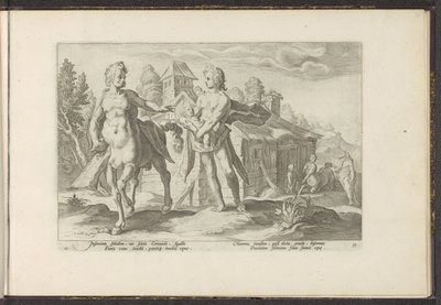 Apolo confía a Asclepio a Quirón Metamorfosis de Ovidio (título de la serie) Recreaciones de P. Ovidius Naso (título de la serie) de Hendrick Goltzius (workshop of)