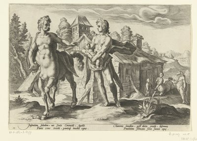 Apolo confía a Asclepio a Quirón Metamorfosis de Ovidio (título de la serie) de Hendrick Goltzius (workshop of)