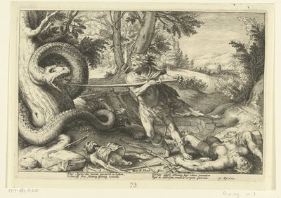 Cadmo mata al dragón Metamorfosis de Ovidio (título de la serie) de Hendrick Goltzius (workshop of)