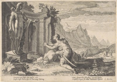 Cadmo consulta el oráculo de Delfos Metamorfosis de Ovidio (título de la serie) de Hendrick Goltzius (workshop of)