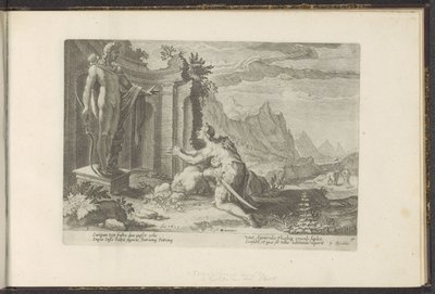 Cadmo le pregunta al oráculo de Delfos qué hacer ahora que no ha podido encontrar a su hermana Europa Metamorfosis de Ovidio (título de la serie) Recreaciones de P. Ovidius Naso (título de la serie) de Hendrick Goltzius (workshop of)
