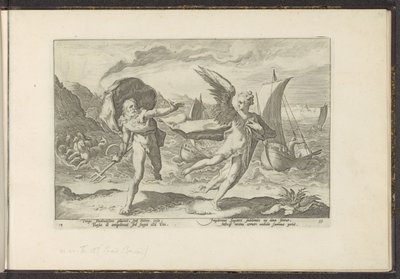 Cornix se convierte en un cuervo Metamorfosis de Ovidio (título de la serie) Recreaciones de P. Ovidius Naso (título de la serie) de Hendrick Goltzius (workshop of)