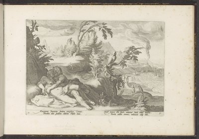 Corvus atrapa a la niña Coronis Metamorfosis de Ovidio (título de la serie) Recreaciones de P. Ovidius Naso (título de la serie) de Hendrick Goltzius (workshop of)