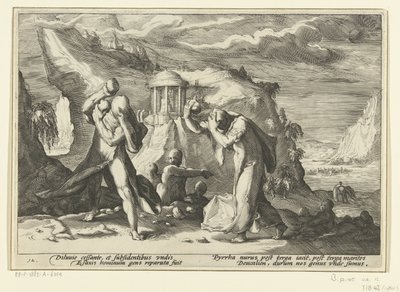 Deucalion y Pyrrha crean una nueva raza humana Metamorfosis de Ovidio (título de la serie) de Hendrick Goltzius (workshop of)