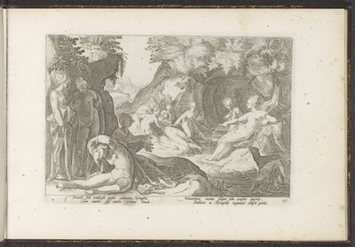 Diana descubre el embarazo de Calisto. Metamorfosis de Ovidio (título de la serie) Recreaciones de P. Ovidius Naso (título de la serie) de Hendrick Goltzius (workshop of)