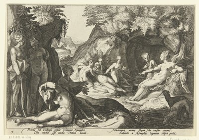 Diana descubre el embarazo de Calisto. Metamorfosis de Ovidio (título de la serie) de Hendrick Goltzius (workshop of)