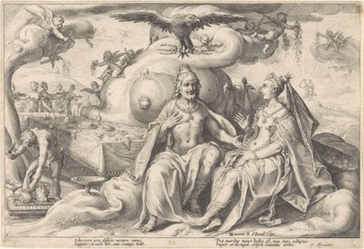 Discusión entre Júpiter y Juno Metamorfosis de Ovidio (título de la serie) de Hendrick Goltzius (workshop of)