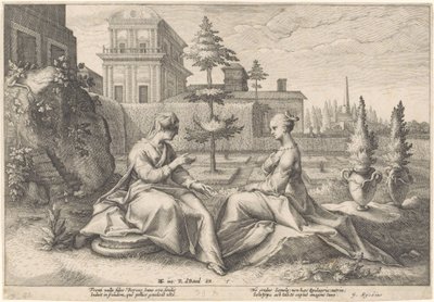 Juno se acerca a Semele disfrazado de Beroe Metamorfosis de Ovidio (título de la serie) de Hendrick Goltzius (workshop of)