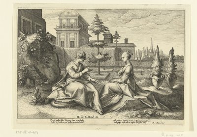 Juno se acerca a Semele disfrazado de Beroe Metamorfosis de Ovidio (título de la serie) de Hendrick Goltzius (workshop of)