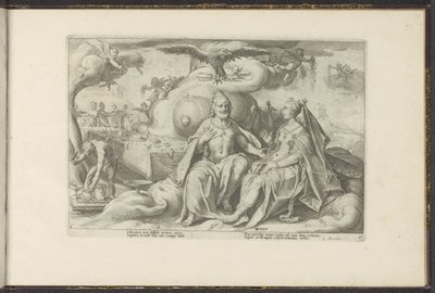 Júpiter y Juno discuten cuál de los sexos tiene mayor deseo de amor Metamorfosis de Ovidio (título de la serie) Recreaciones de P. Ovidius Naso (título de la serie) de Hendrick Goltzius (workshop of)