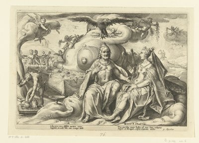 Júpiter y Juno discuten cuál de los sexos tiene mayor deseo de amor Metamorfosis de Ovidio (título de la serie) de Hendrick Goltzius (workshop of)