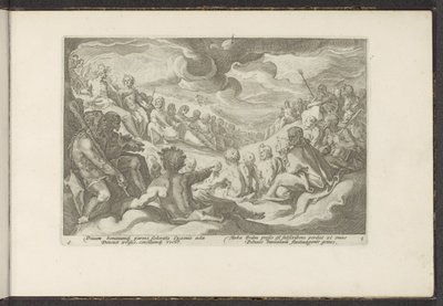 Júpiter convoca a los dioses del Olimpo Metamorfosis de Ovidio (título de la serie) Recreaciones de P. Ovidius Naso (título de la serie) de Hendrick Goltzius (workshop of)