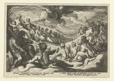 Júpiter convoca a los dioses del Olimpo Metamorfosis de Ovidio (título de la serie) de Hendrick Goltzius (workshop of)