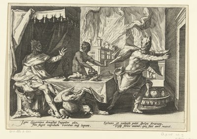 Lycaon se convierte en lobo Metamorfosis de Ovidio (título de la serie) de Hendrick Goltzius (workshop of)