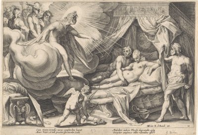 Marte y Venus sorprendidos por Apolo Metamorfosis de Ovidio (título de la serie) de Hendrick Goltzius (workshop of)