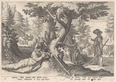 Mercurio convierte a Battus en piedra Metamorfosis de Ovidio (título de la serie) de Hendrick Goltzius (workshop of)