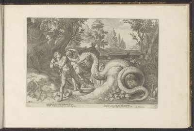 Compañeros de Cadmo devorados por un dragón Metamorfosis de Ovidio (título de la serie) Recreaciones de P. Ovidius Naso (título de la serie) de Hendrick Goltzius (workshop of)