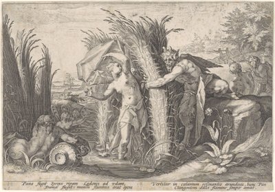 Pan en Jeringas Van Ovid transfigurado (título de la serie) de Hendrick Goltzius (workshop of)