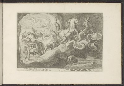 Faetón monta el carro de su padre Metamorfosis de Ovidio (título de la serie) Recreaciones de P. Ovidius Naso (título de la serie) de Hendrick Goltzius (workshop of)