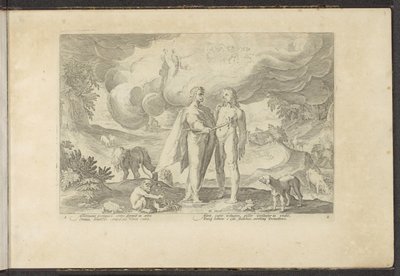 Prometeo le da fuego al hombre Metamorfosis de Ovidio (título de la serie) Recreaciones de P. Ovidius Naso (título de la serie) de Hendrick Goltzius (workshop of)