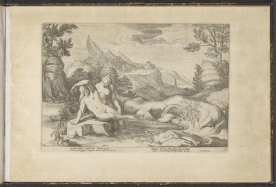 Salmacis en Hermaphroditus Metamorfosis de Ovidio (título de la serie) Herscheppingen van P. Ovidius Naso (título de la serie) de Hendrick Goltzius (workshop of)