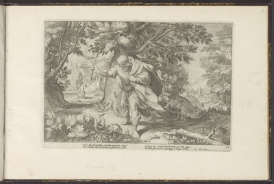 Tiiresias golpea a dos serpientes que se aparean Metamorfosis de Ovidio (título de la serie) Recreaciones de P. Ovidius Naso (título de la serie) de Hendrick Goltzius (workshop of)