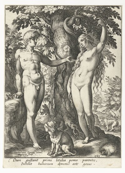 Adán y Eva y la serpiente de Hendrick Goltzius