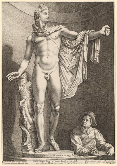 Apolo Belvedere, lámina 3 de "Tres estatuas antiguas de Roma" de Hendrick Goltzius