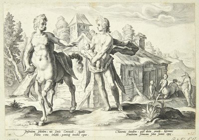 Apolo confía la educación de Asclepio a Quirón de Hendrick Goltzius