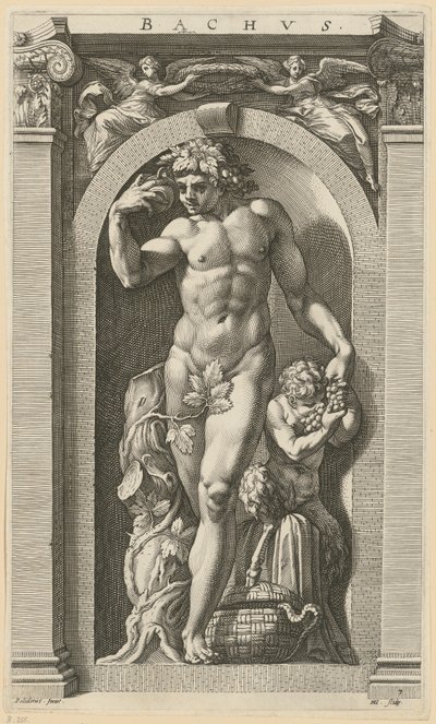 Baco, lámina 7 de la serie «Ocho deidades de la Antigüedad» de Hendrick Goltzius