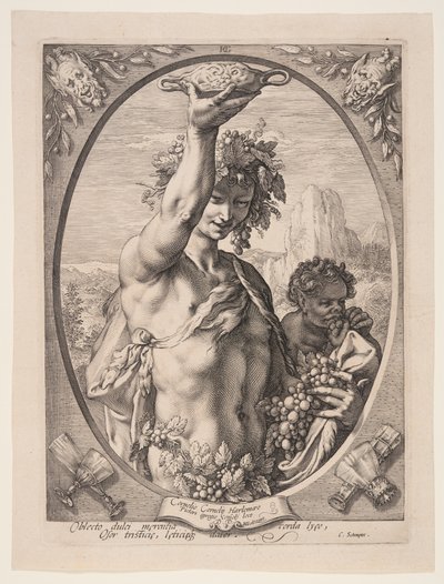 Baco, de Tres dioses y diosas paganos de Hendrick Goltzius
