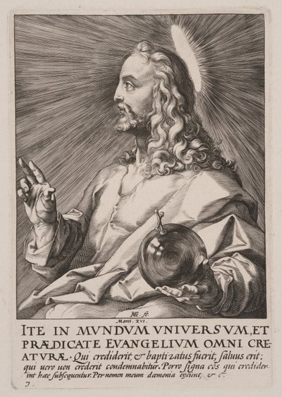 Cristo (como Salvator Mundi), de Cristo, los Apóstoles y San Pablo con el Credo de Hendrick Goltzius