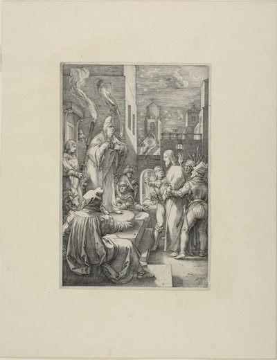 Cristo Ante Caifás, placa cuatro de La Pasión de Cristo de Hendrick Goltzius