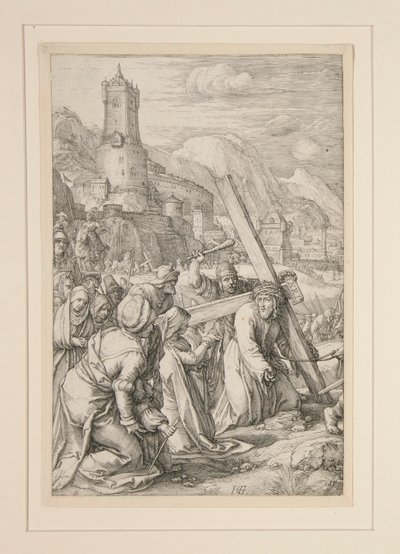 Cristo cargando la cruz, #9 de La Pasión, una serie de 12 grabados de Hendrick Goltzius