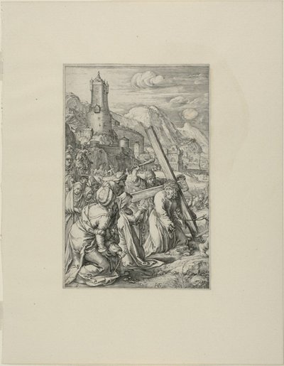 Cristo llevando la cruz, placa nueve de la Pasión de Cristo de Hendrick Goltzius