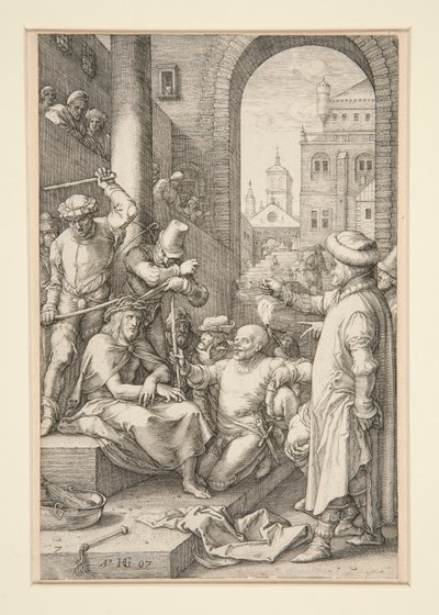 Cristo Coronado de Espinas, de La Pasión, #7 en una serie de 12 grabados de Hendrick Goltzius