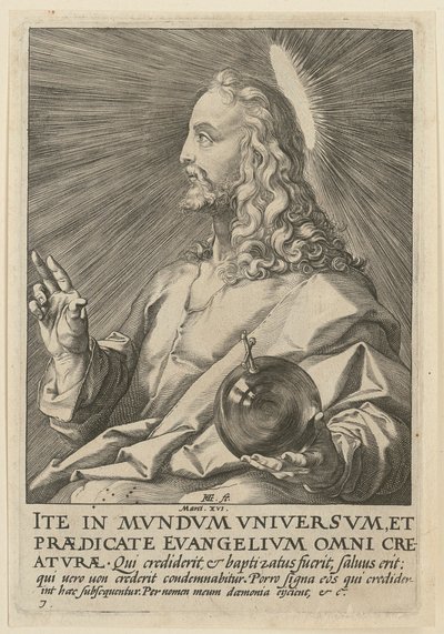 Cristo como Salvator Mundi, lámina 7 de la serie «Cristo, los doce apóstoles y Pablo» de Hendrick Goltzius
