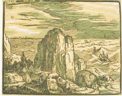 Acantilado en una Costa, de Cuatro Pequeños Paisajes de Hendrick Goltzius