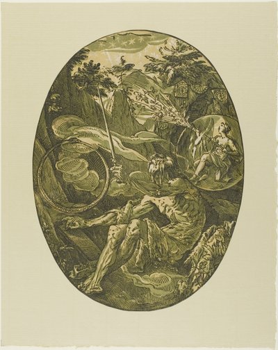 Demogorgon en la cueva de la eternidad, placa uno de Demogorgon y las deidades de Hendrick Goltzius