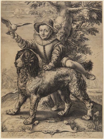Frederick de Vries con el perro de Goltzius de Hendrick Goltzius