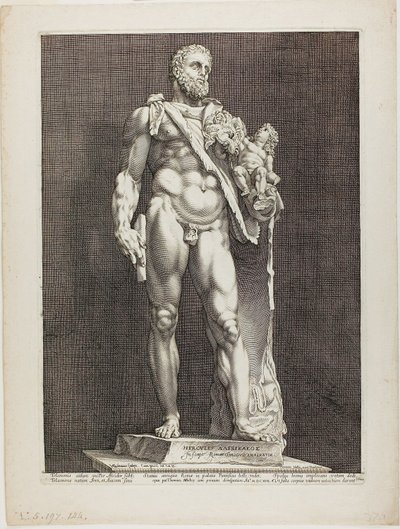 Hércules y Télefo, placa dos de Tres Esculturas Antiguas Famosas de Hendrick Goltzius