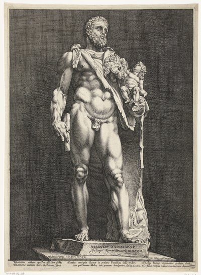 Hércules y Telephos Emperador Cómodo como Hércules Tres estatuas antiguas en Roma (título de serie) de Hendrick Goltzius