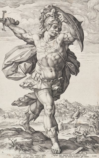 Horacio Cocles (Héroes romanos, lámina 2) de Hendrick Goltzius