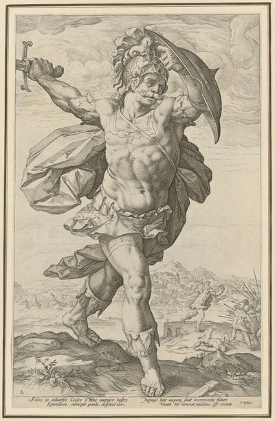 Horacio Cocles, lámina 2 de la serie «Héroes romanos» de Hendrick Goltzius
