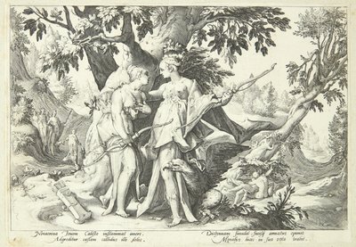 Júpiter disfrazado de Diana seduce a Calisto de Hendrick Goltzius