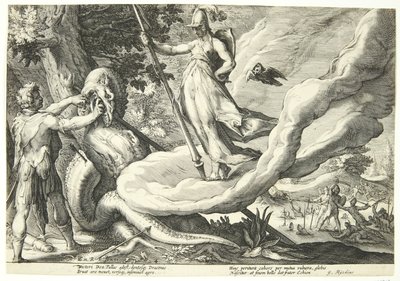 Cadmo sembrando los dientes del dragón de Hendrick Goltzius